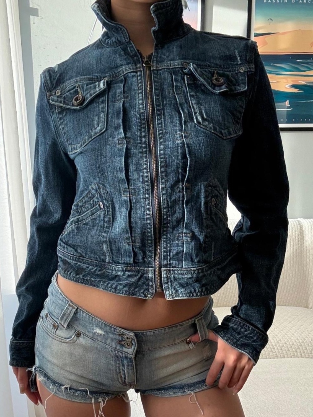 ♡ Retro Biker Denim Zip Up Jacket  ♡